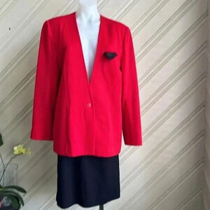Vintage Eleanor P Brenner LTD Red Collarless Blazer